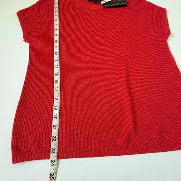 New Banana Republic Linen Blend Knit Top Women Size S Short Sleeve Cherry Red - Picture 9 of 9